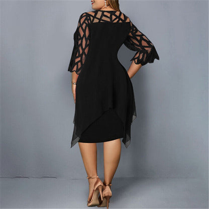 Giselle Elegant Plus Size Lace Sleeve Midi Dress