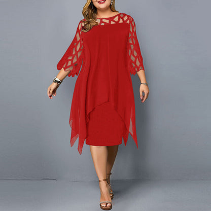 Giselle Elegant Plus Size Lace Sleeve Midi Dress