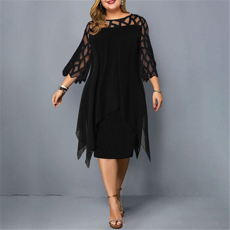 Giselle Elegant Plus Size Lace Sleeve Midi Dress