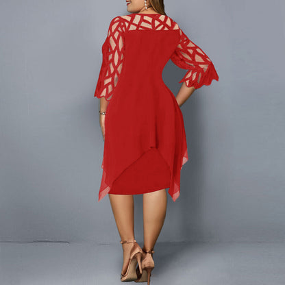 Giselle Elegant Plus Size Lace Sleeve Midi Dress