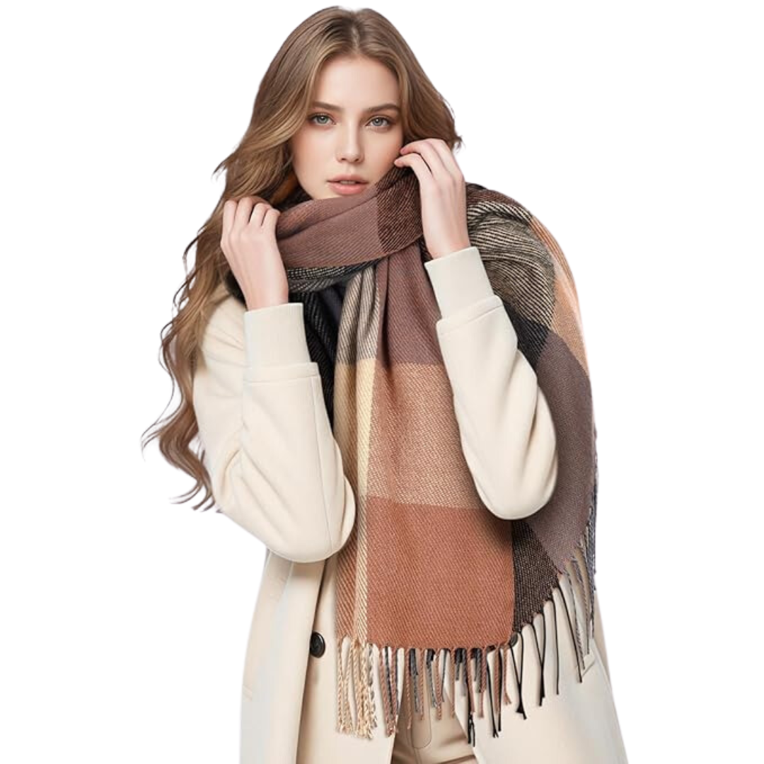 Martha Soft Cashmere-Feel Checked Scarf for Winter