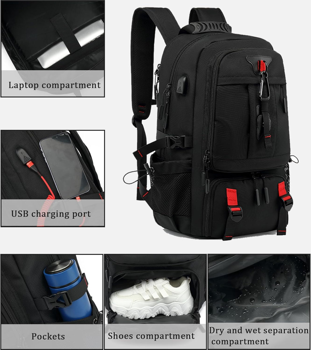 Ellis Expandable 60L Laptop Travel Backpack in Black