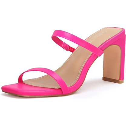 Eline Elegant Square Toe Block Heels for Events with Straps